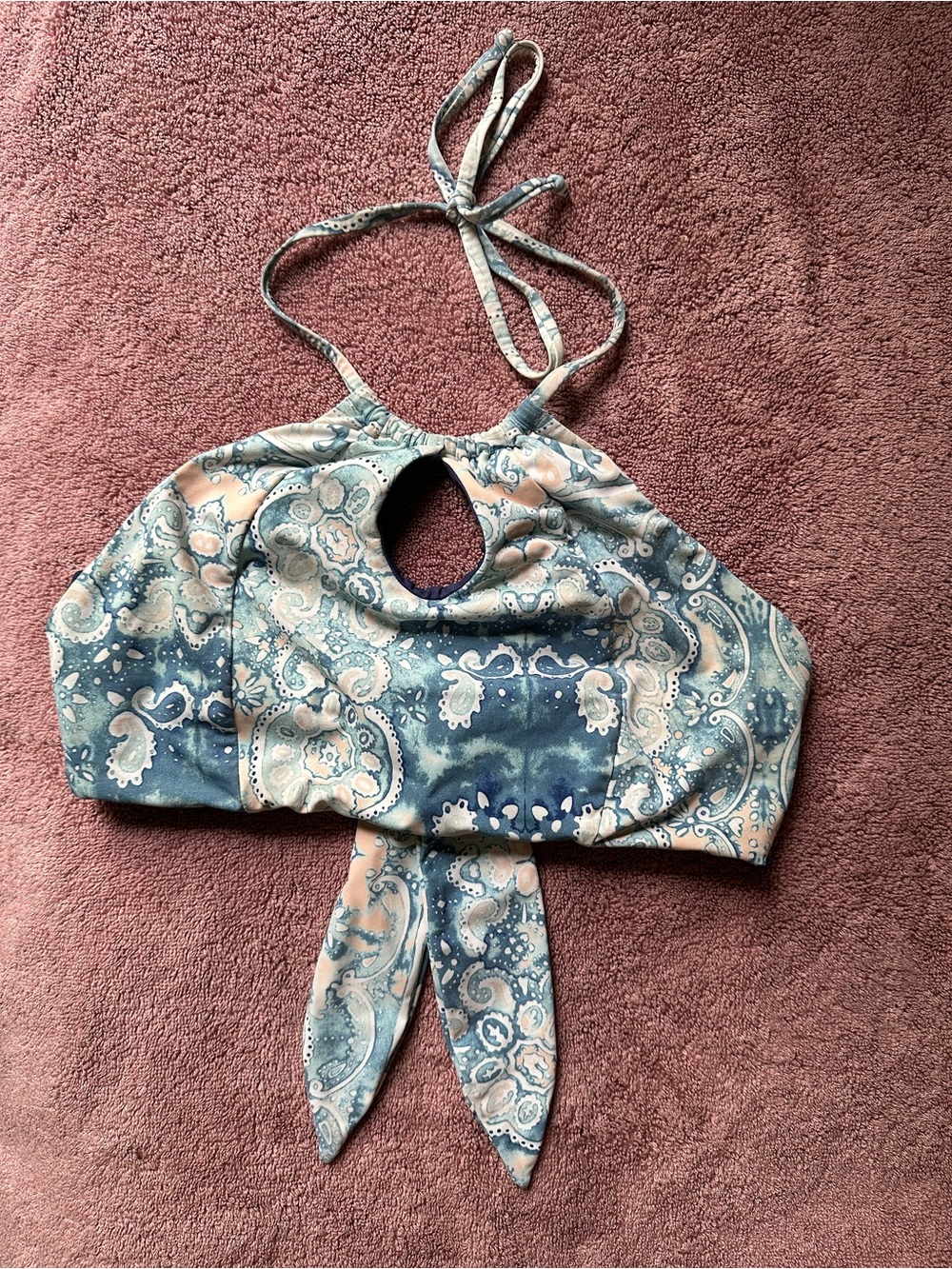 Paisley Halter Bikini  Top - Blue & Cream